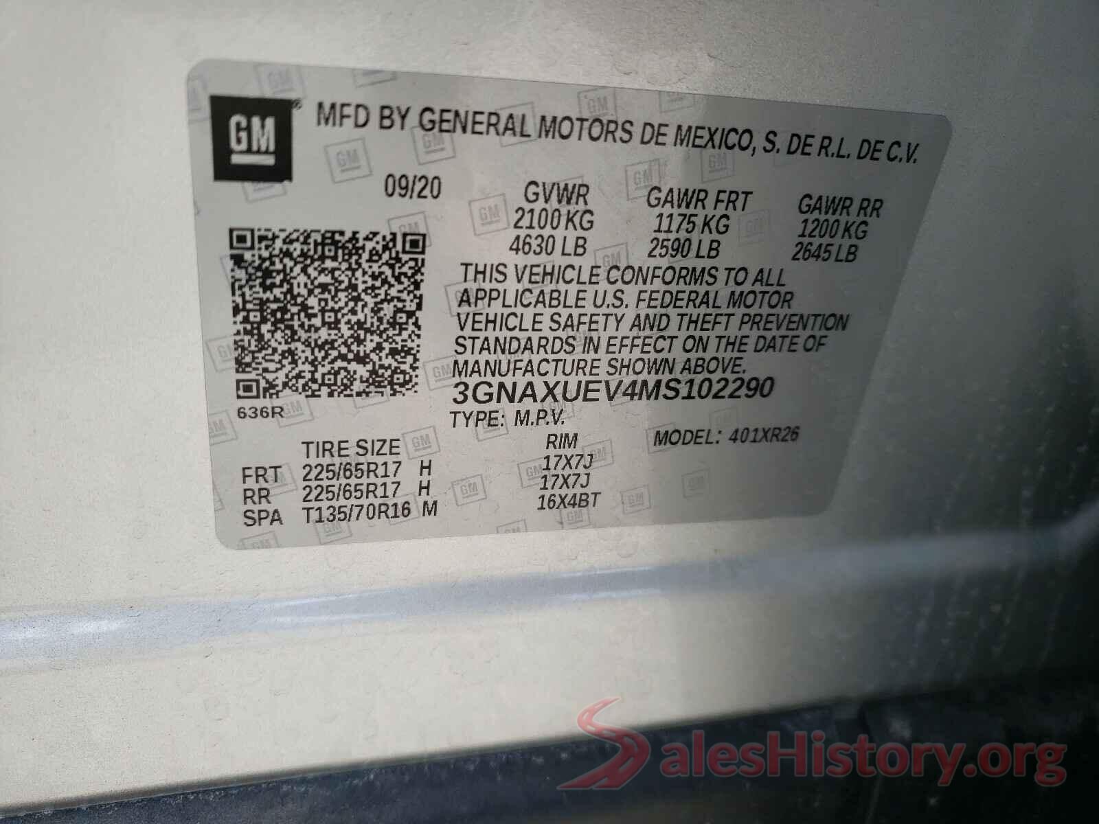 3GNAXUEV4MS102290 2021 CHEVROLET EQUINOX