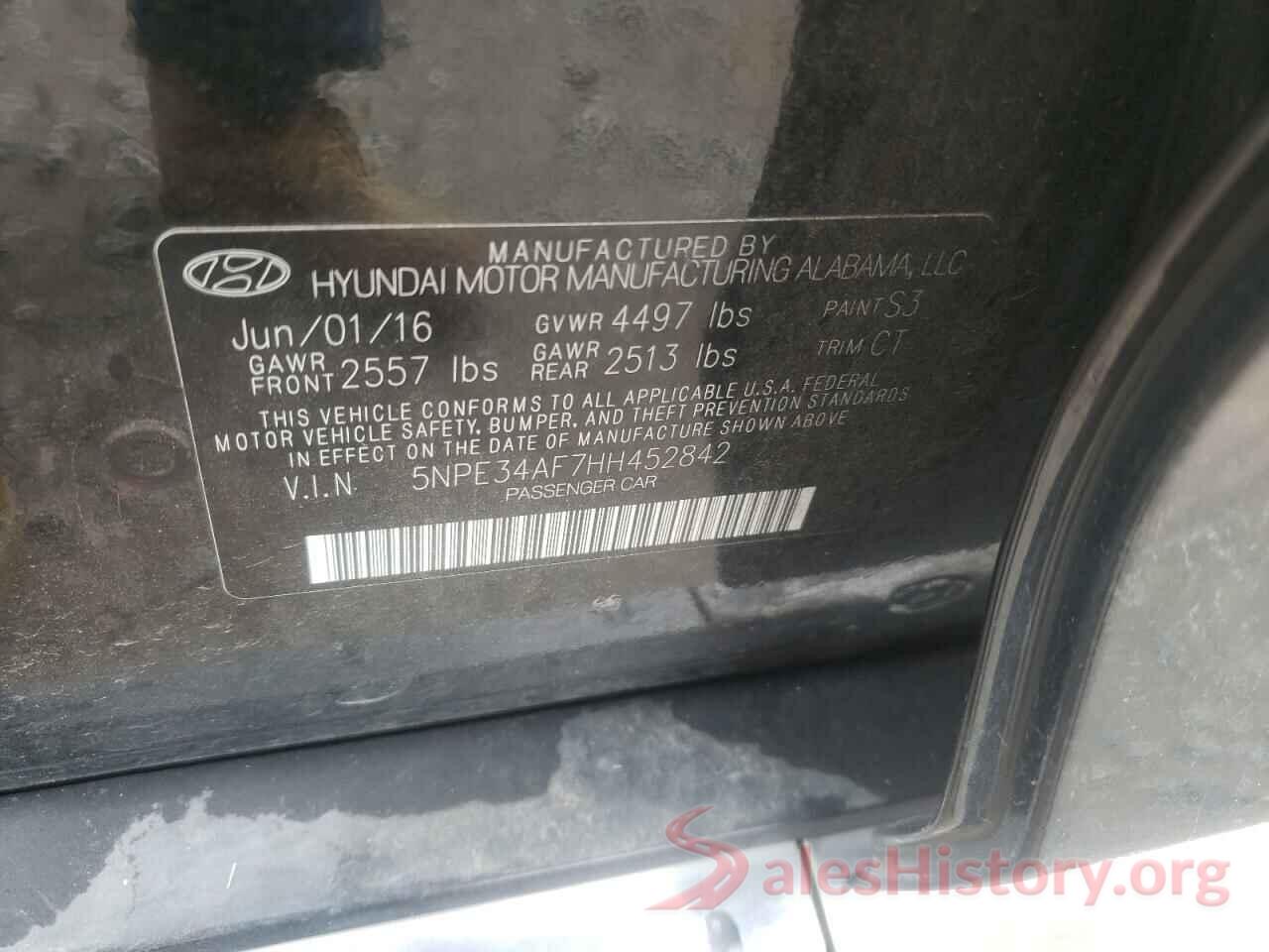 5NPE34AF7HH452842 2017 HYUNDAI SONATA