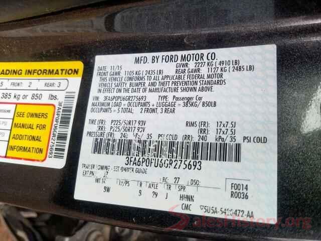 3FA6P0PU6GR275693 2016 FORD FUSION