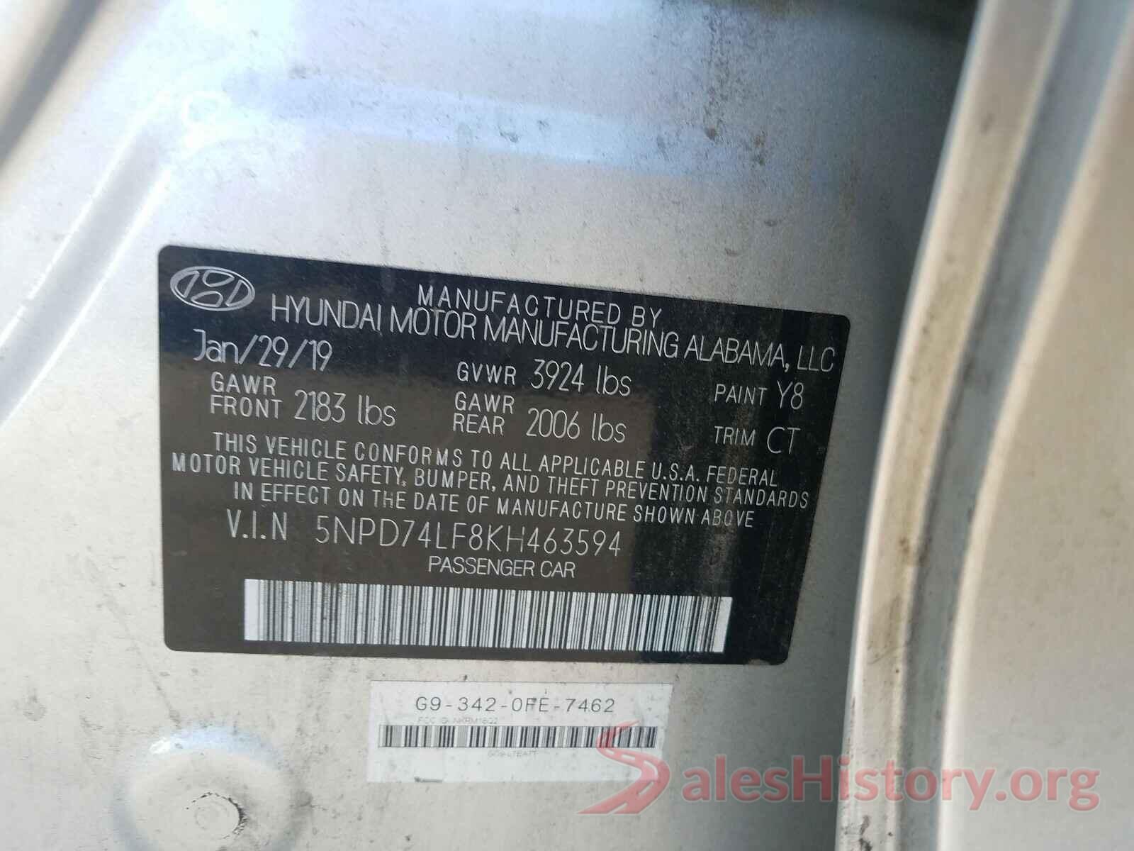 5NPD74LF8KH463594 2019 HYUNDAI ELANTRA