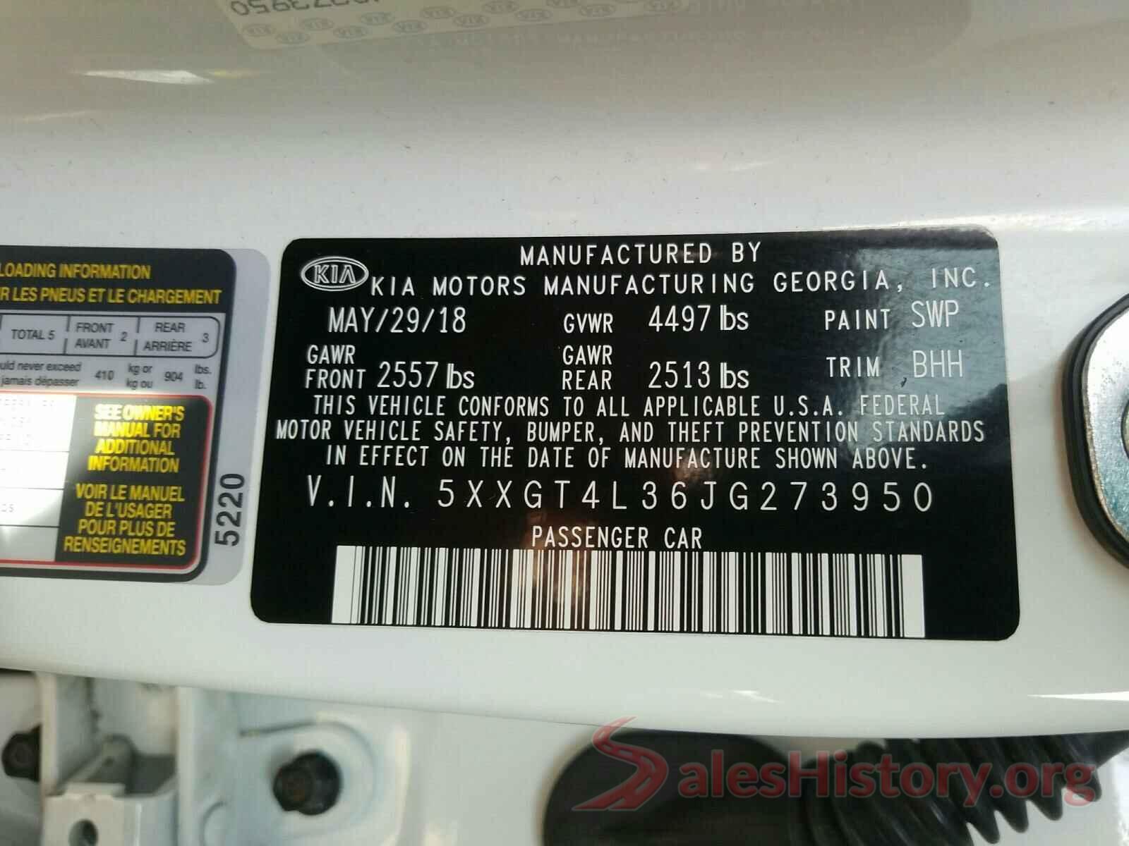 5XXGT4L36JG273950 2018 KIA OPTIMA