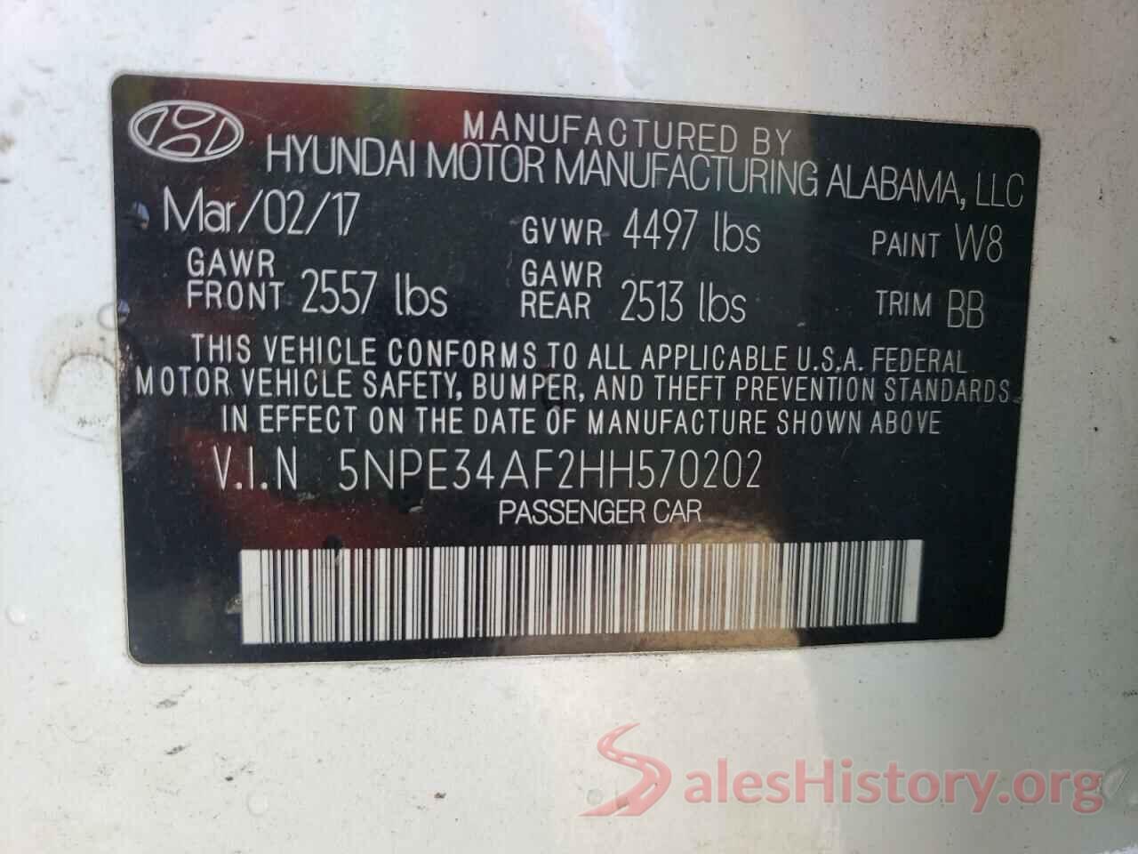 5NPE34AF2HH570202 2017 HYUNDAI SONATA