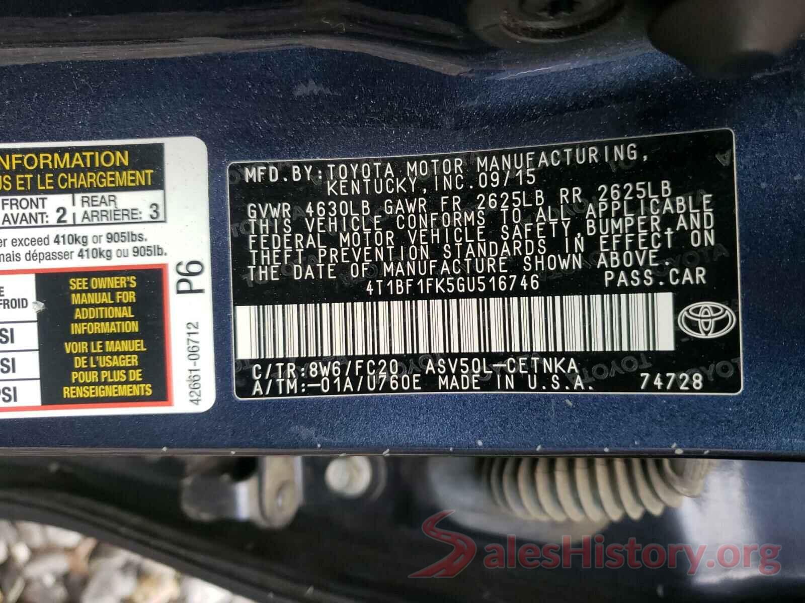 4T1BF1FK5GU516746 2016 TOYOTA CAMRY