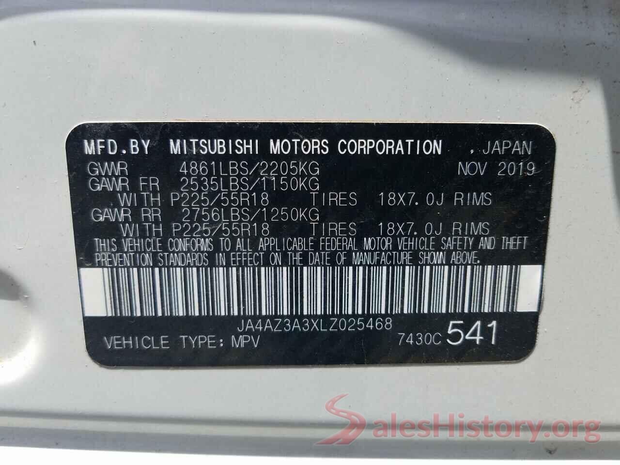 JA4AZ3A3XLZ025468 2020 MITSUBISHI OUTLANDER