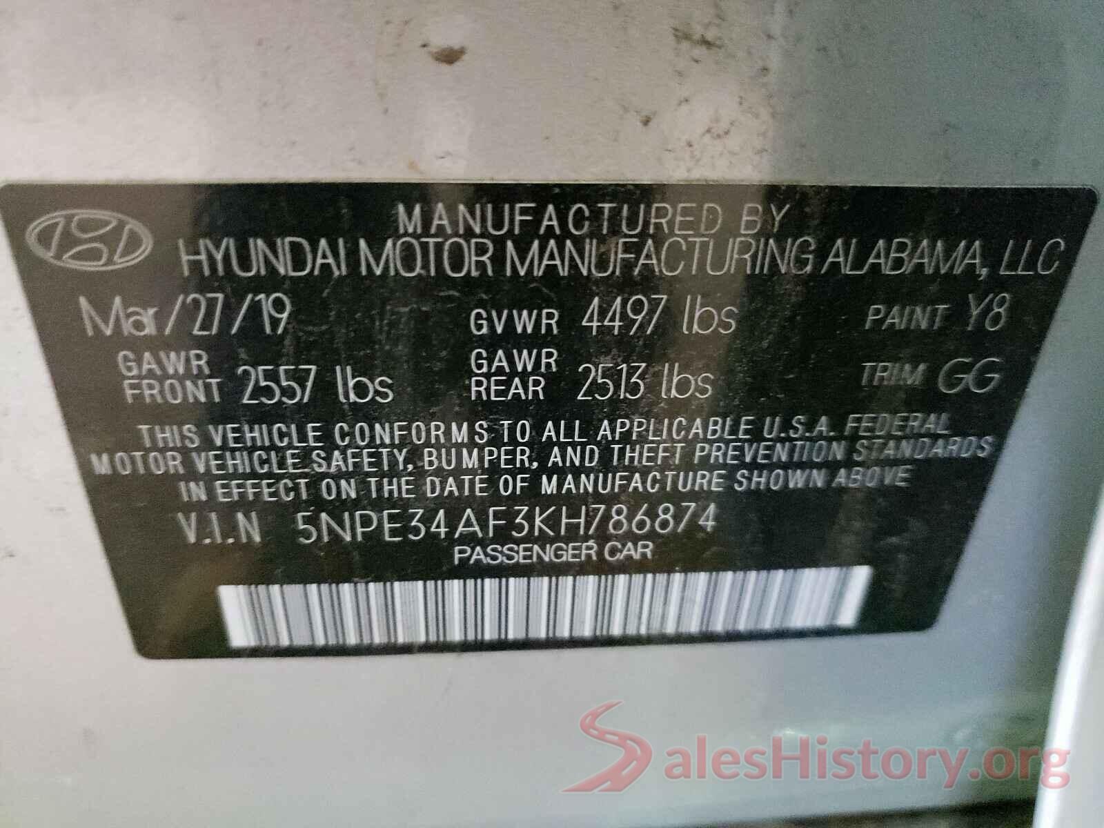 5NPE34AF3KH786874 2019 HYUNDAI SONATA