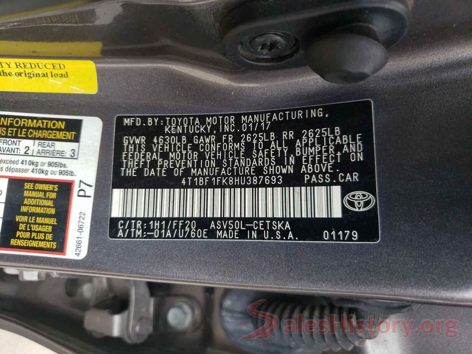 4T1BF1FK8HU387693 2017 TOYOTA CAMRY