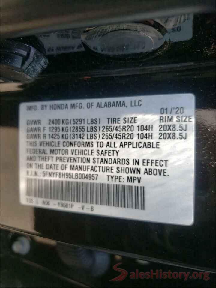 5FNYF8H95LB004957 2020 HONDA PASSPORT