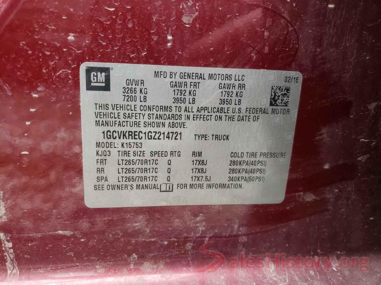 1GCVKREC1GZ214721 2016 CHEVROLET SILVERADO