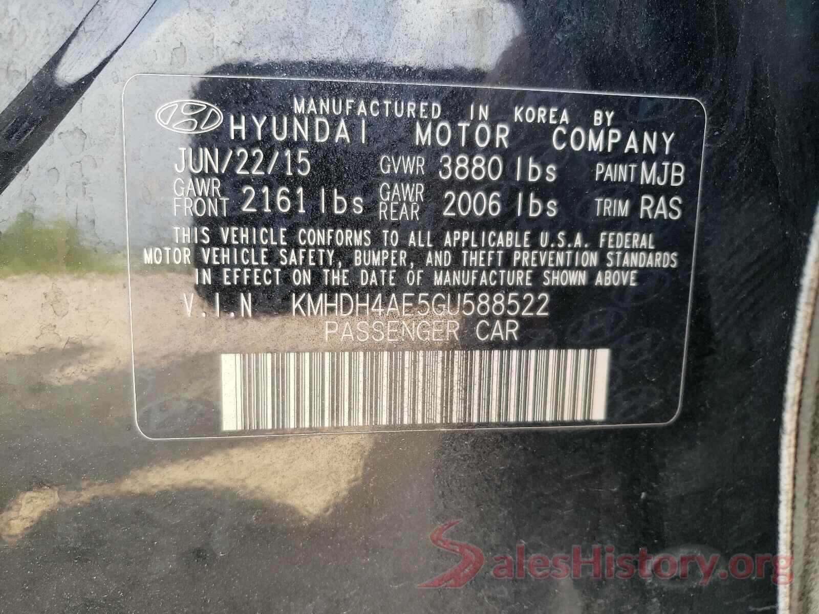 KMHDH4AE5GU588522 2016 HYUNDAI ELANTRA