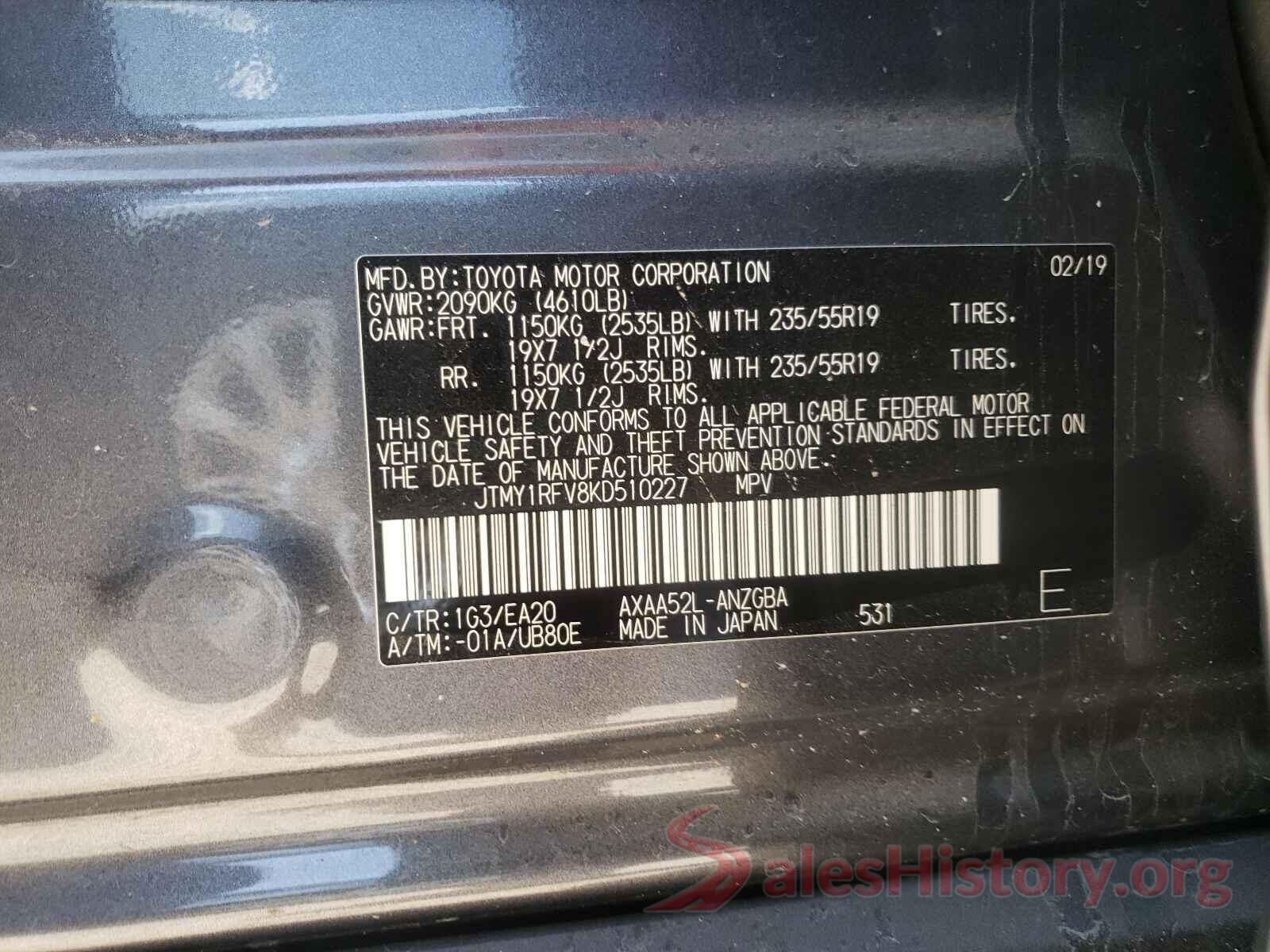 JTMY1RFV8KD510227 2019 TOYOTA RAV4