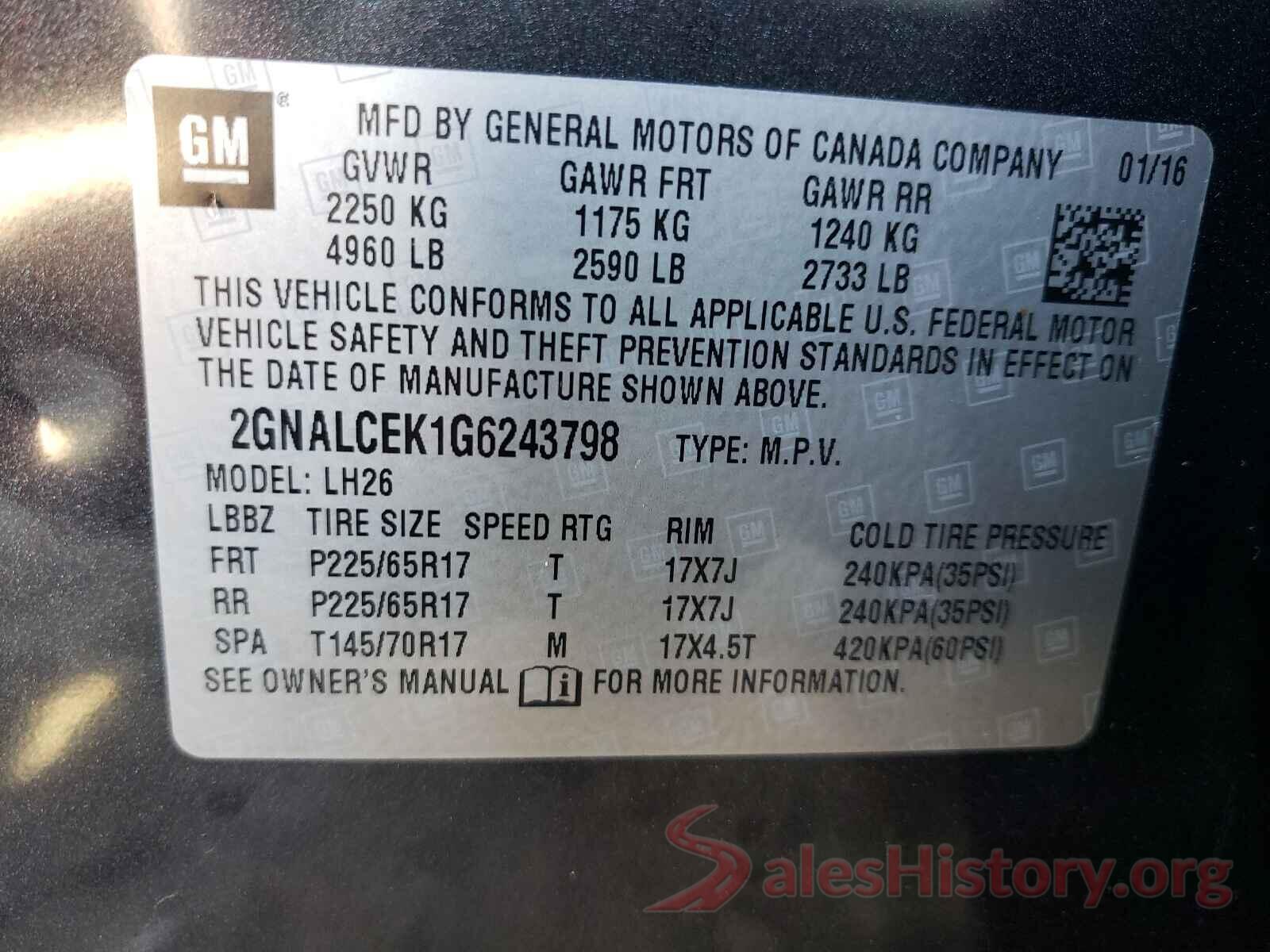 2GNALCEK1G6243798 2016 CHEVROLET EQUINOX