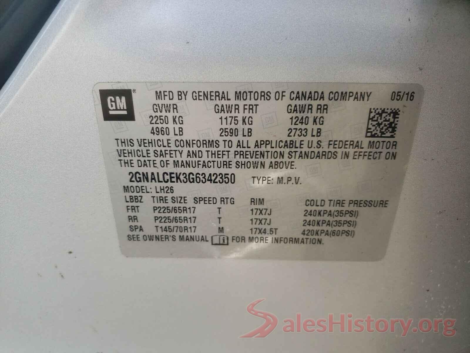 2GNALCEK3G6342350 2016 CHEVROLET EQUINOX