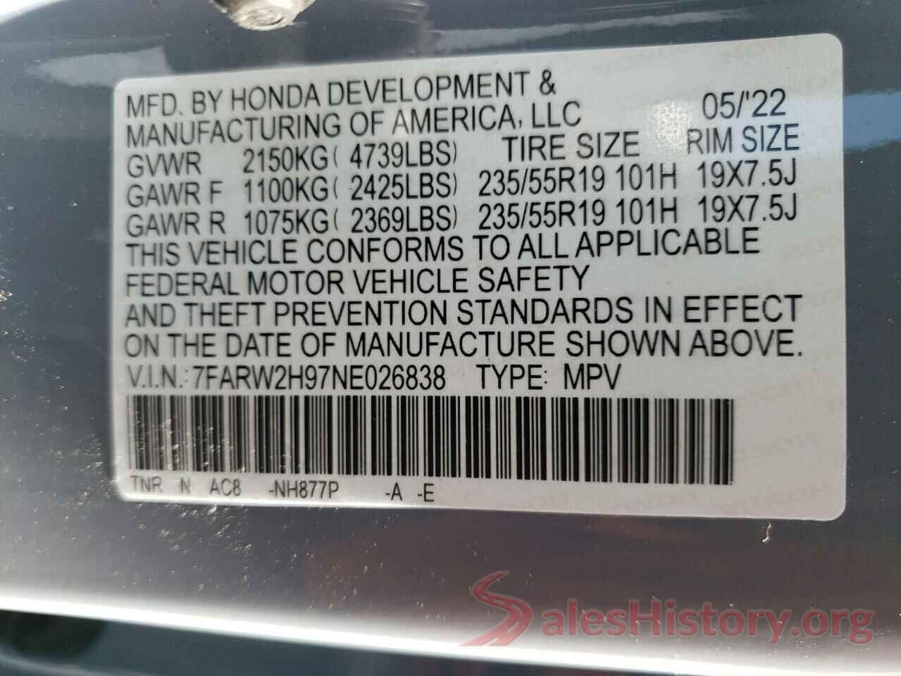 7FARW2H97NE026838 2022 HONDA CRV