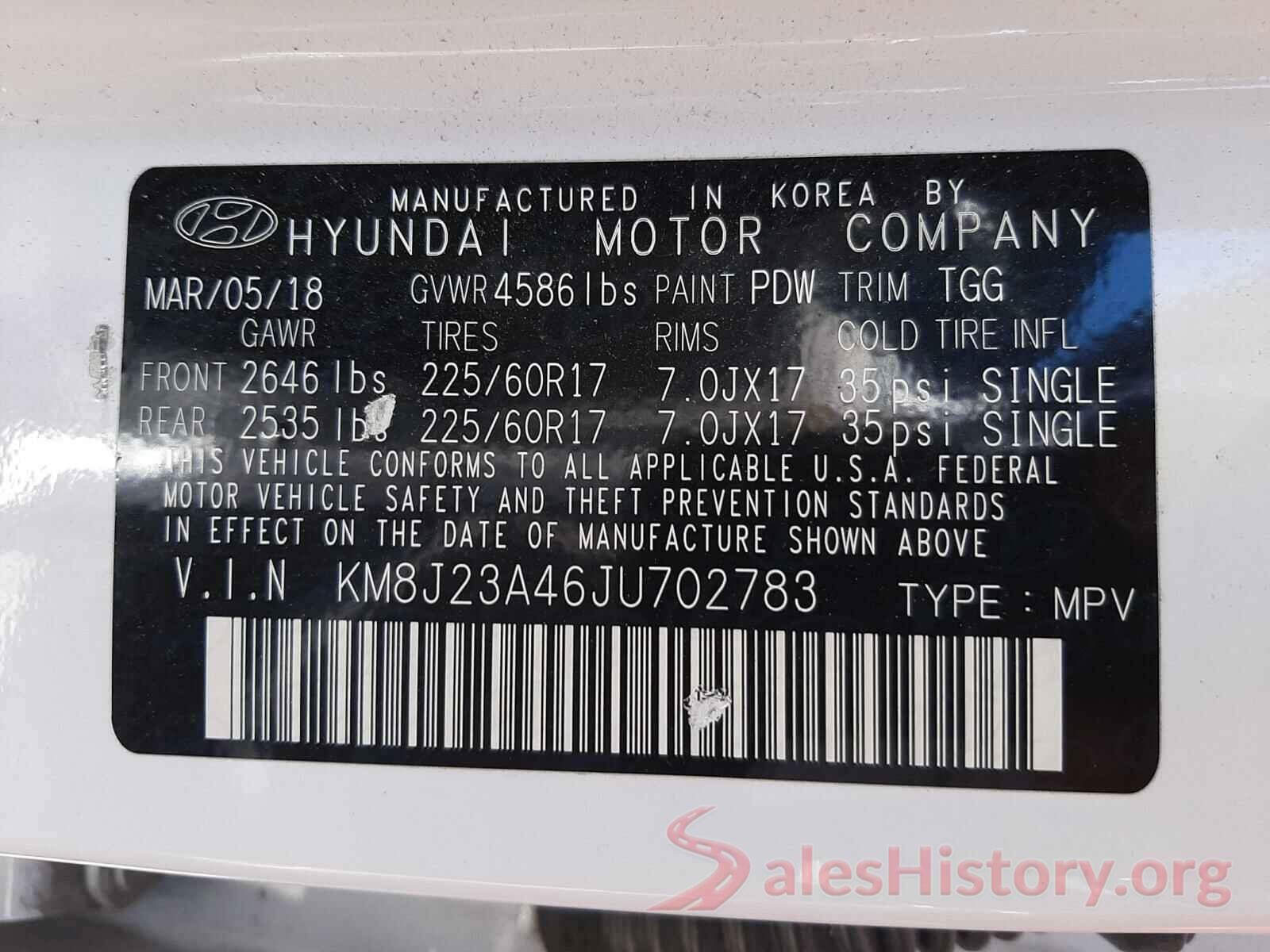 KM8J23A46JU702783 2018 HYUNDAI TUCSON