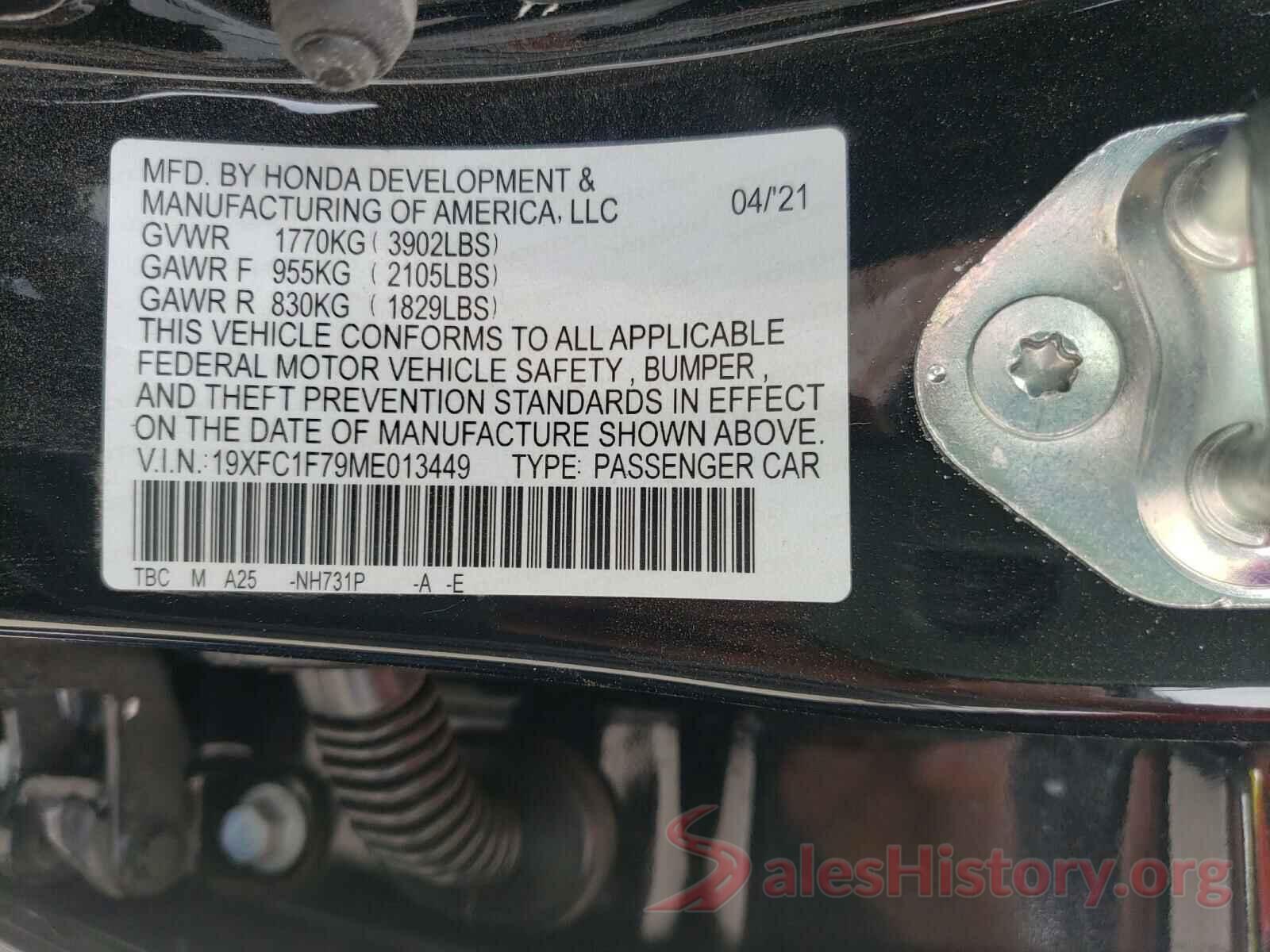 19XFC1F79ME013449 2021 HONDA CIVIC