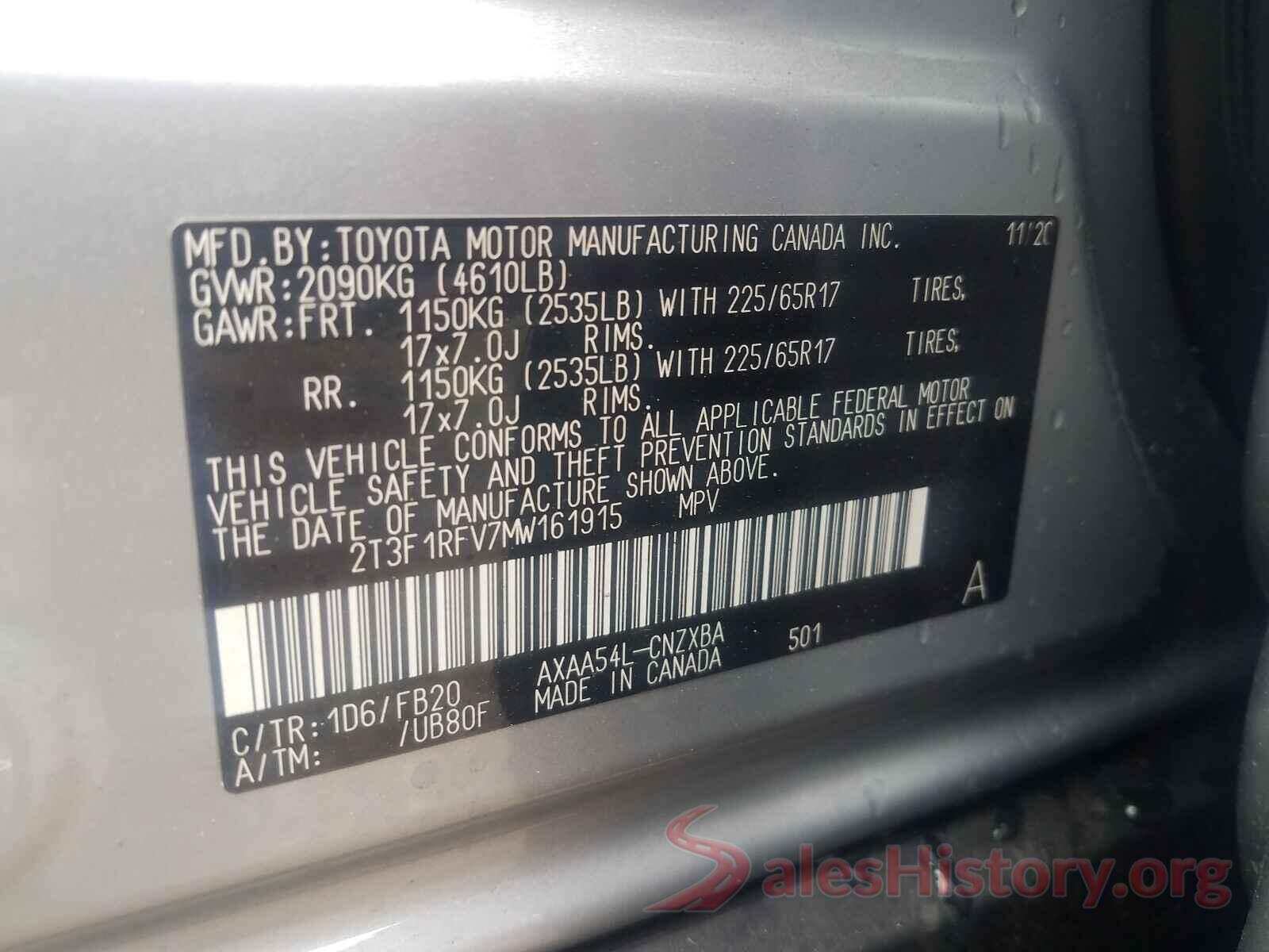 2T3F1RFV7MW161915 2021 TOYOTA RAV4