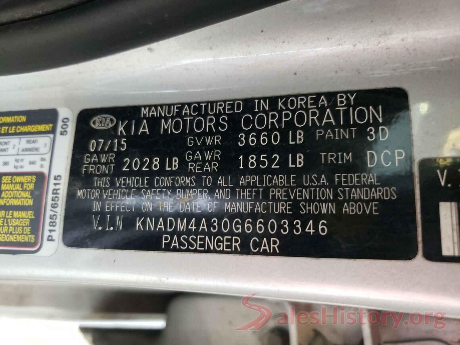 KNADM4A30G6603346 2016 KIA RIO