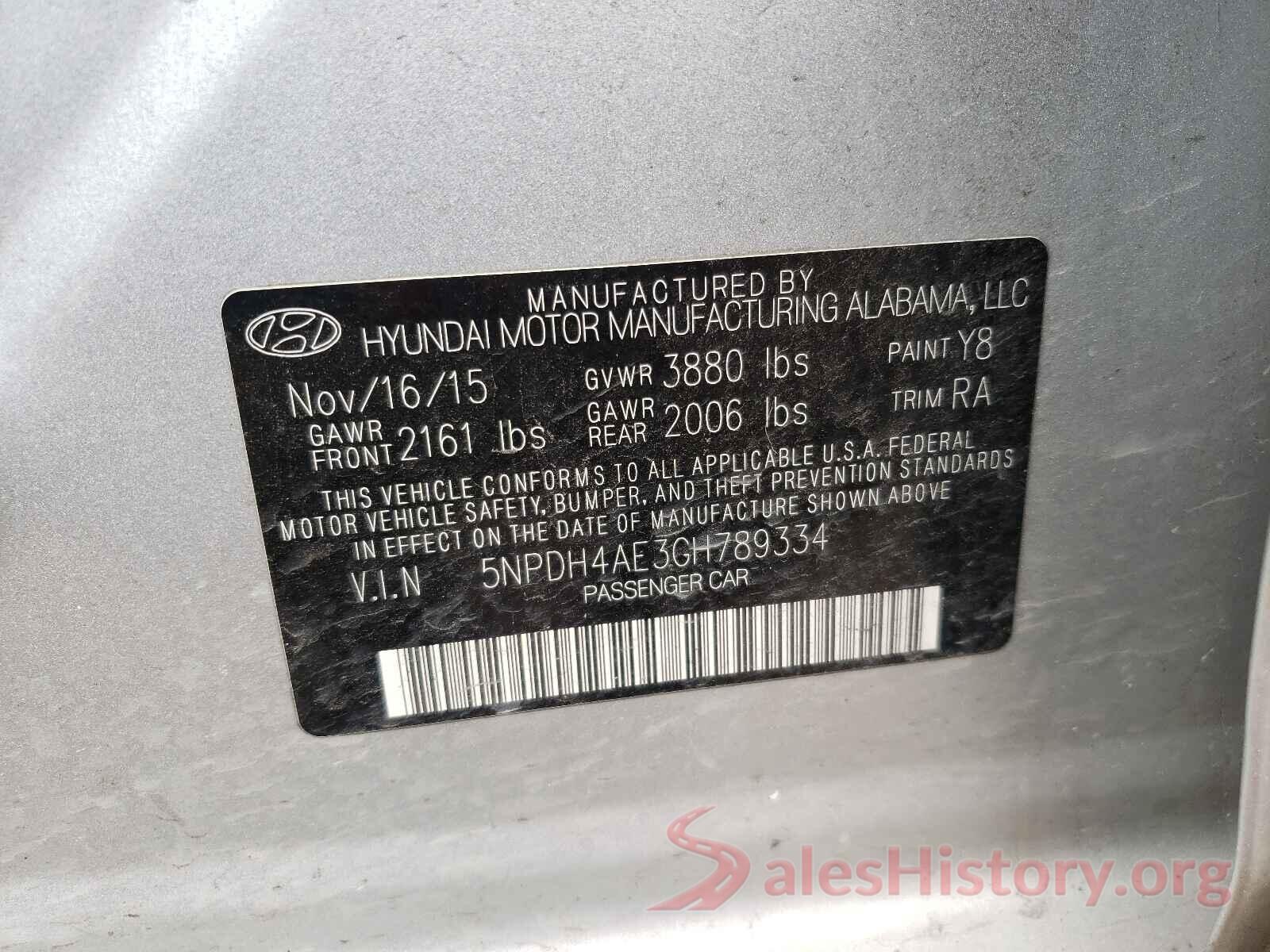 5NPDH4AE3GH789334 2016 HYUNDAI ELANTRA