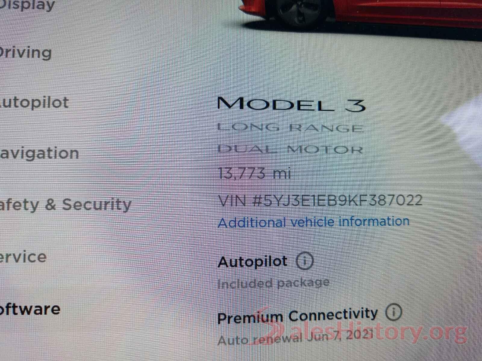 5YJ3E1EB9KF387022 2019 TESLA MODEL 3