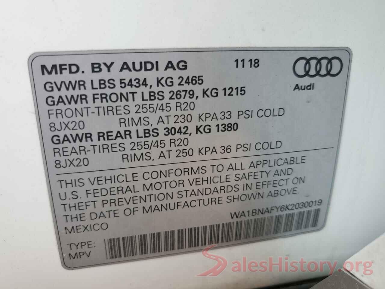 WA1BNAFY6K2030019 2019 AUDI Q5