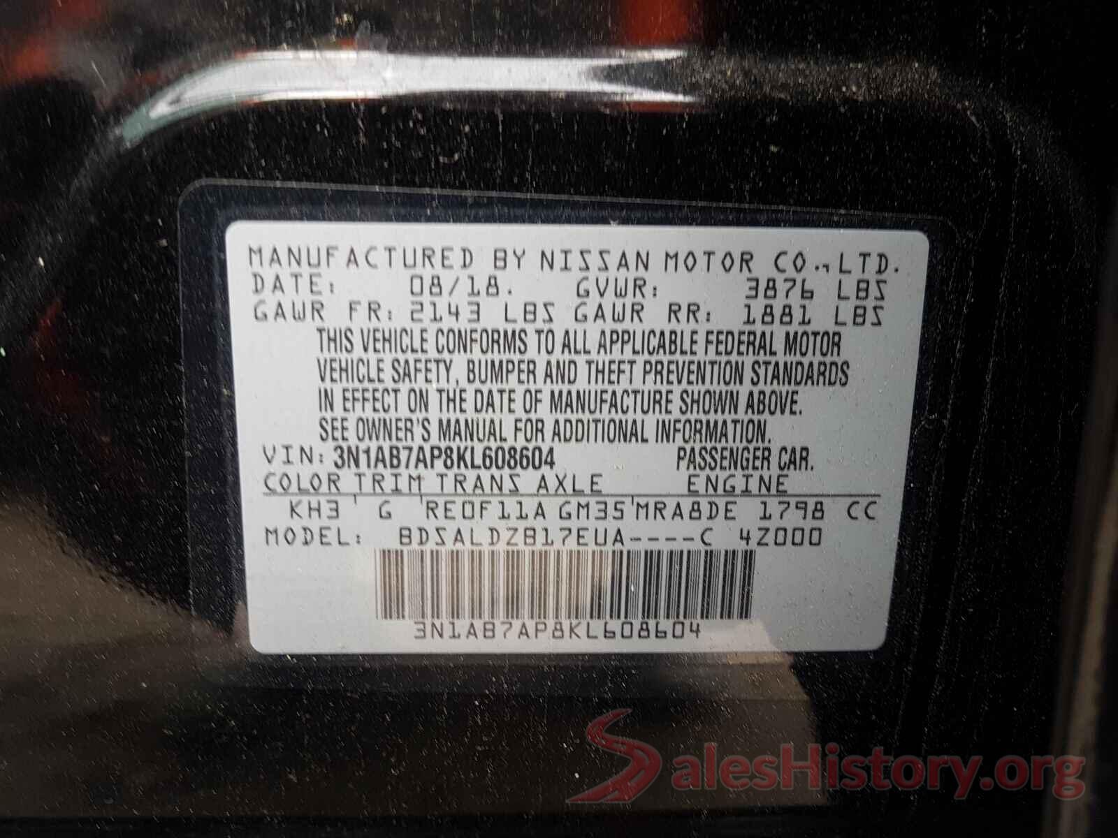 3N1AB7AP8KL608604 2019 NISSAN SENTRA