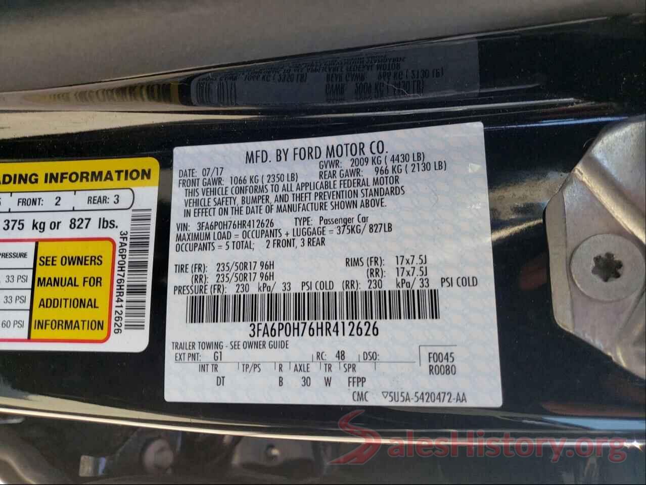 3FA6P0H76HR412626 2017 FORD FUSION