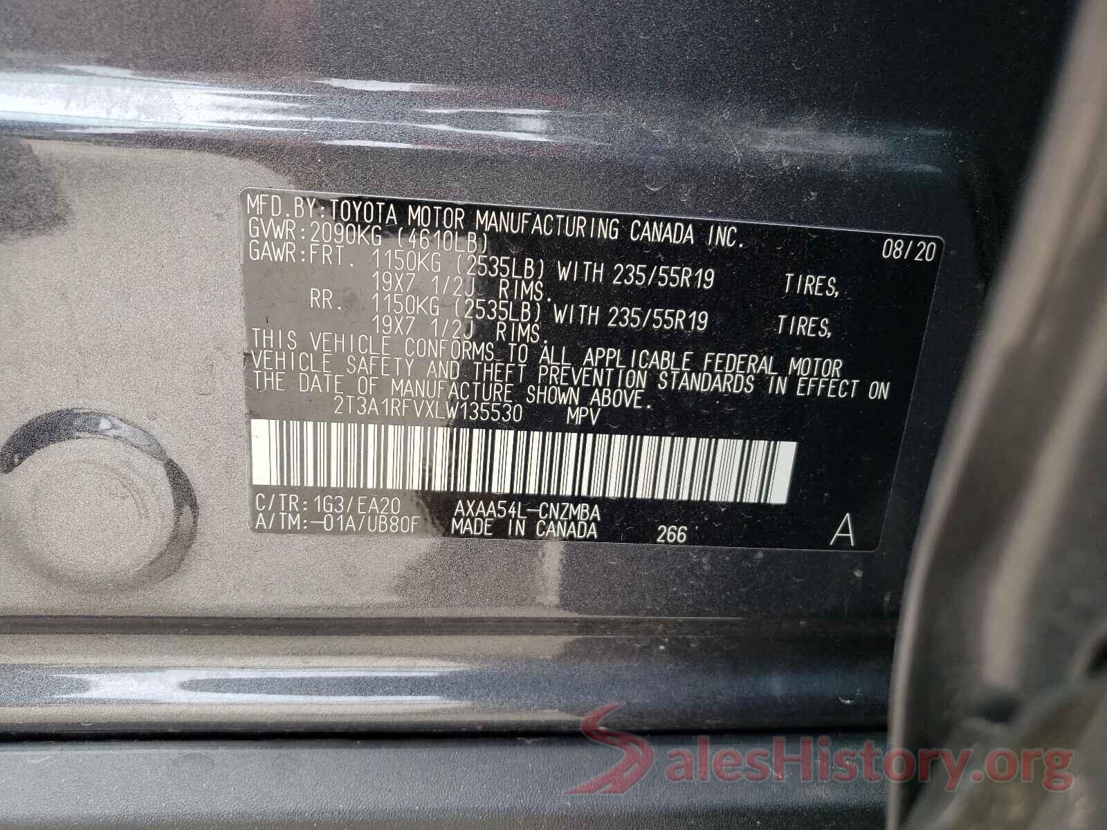 2T3A1RFVXLW135530 2020 TOYOTA RAV4