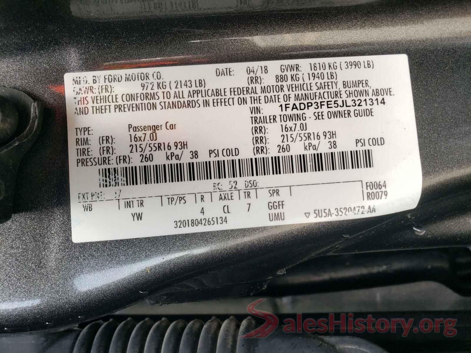 1FADP3FE5JL321314 2018 FORD FOCUS