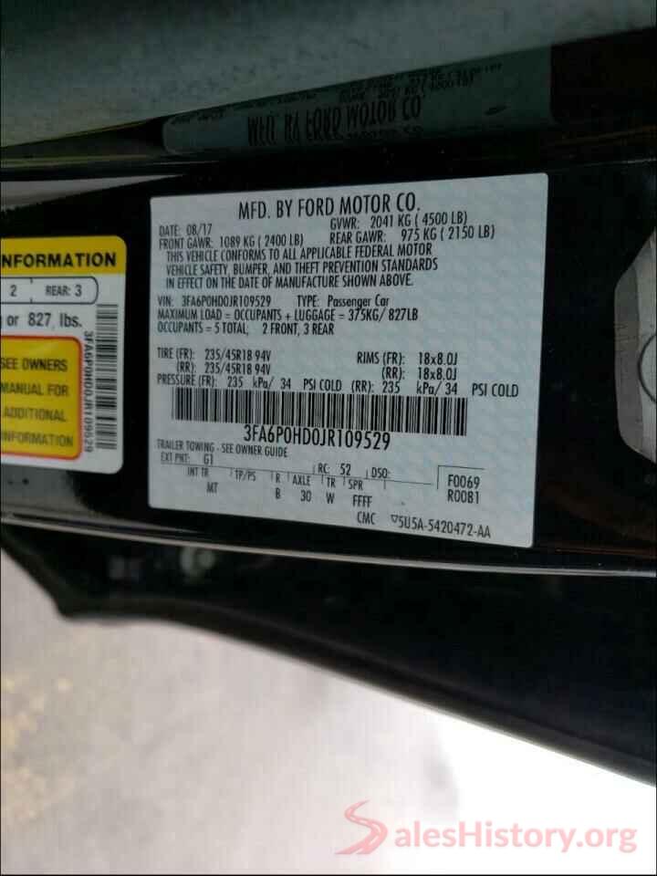 3FA6P0HD0JR109529 2018 FORD FUSION