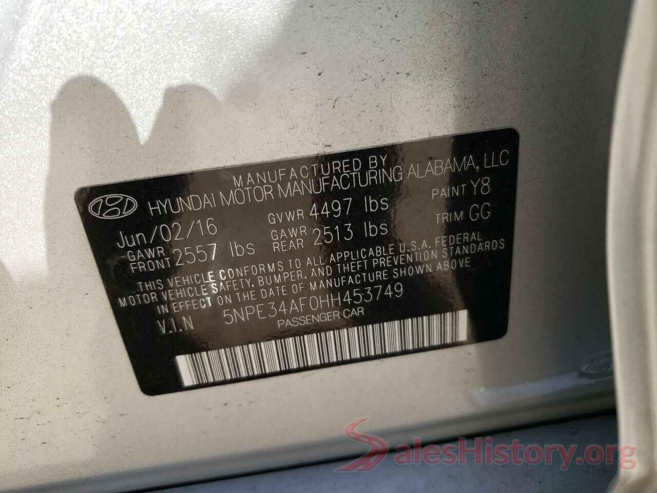 5NPE34AF0HH453749 2017 HYUNDAI SONATA