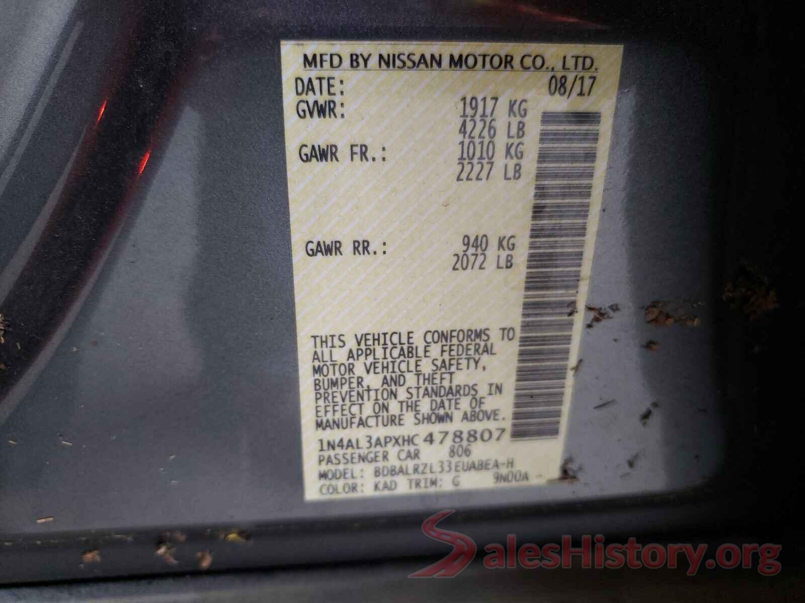 1N4AL3APXHC478807 2017 NISSAN ALTIMA