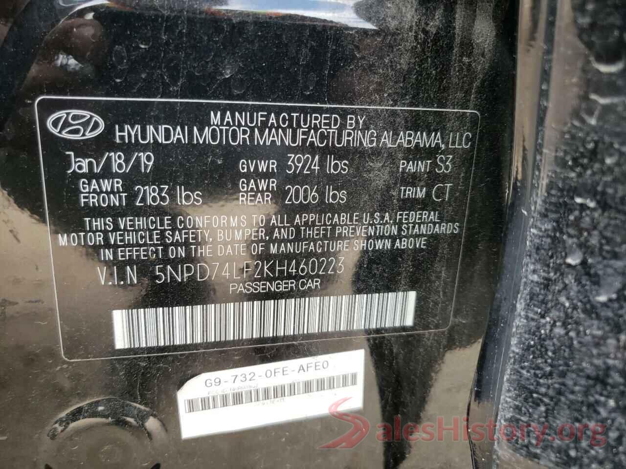 5NPD74LF2KH460223 2019 HYUNDAI ELANTRA