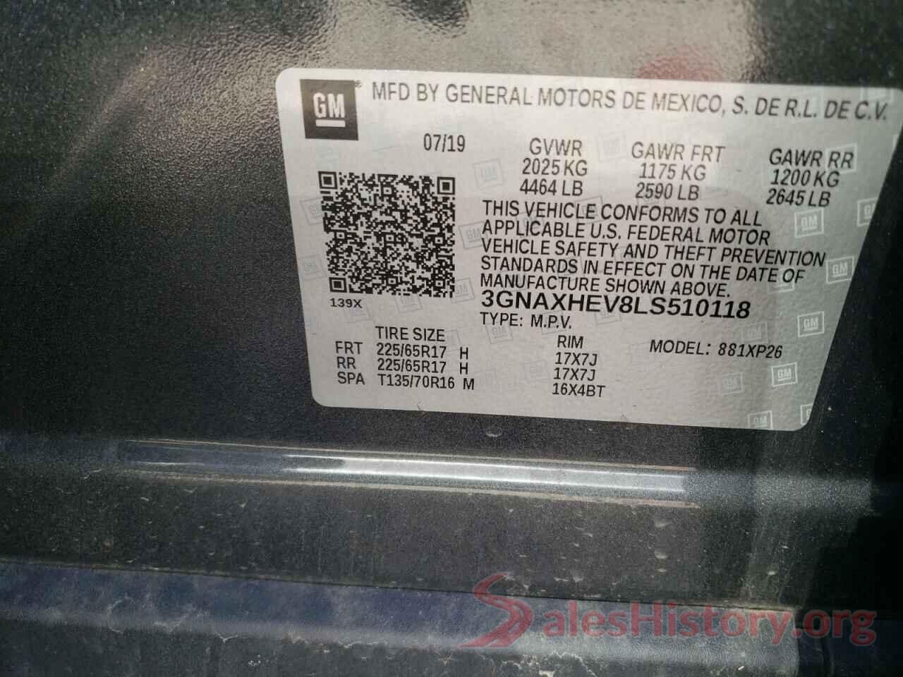 3GNAXHEV8LS510118 2020 CHEVROLET EQUINOX