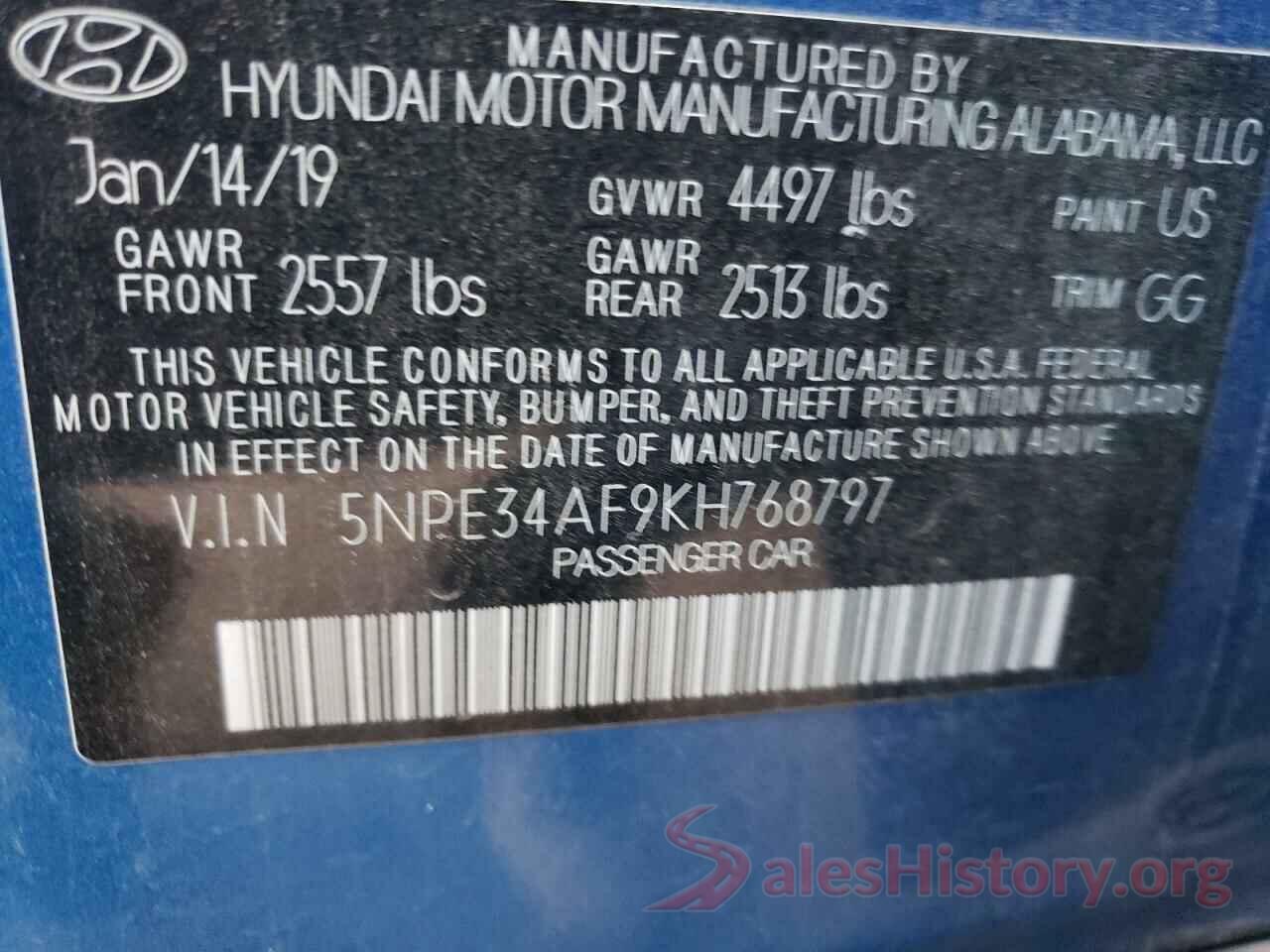 5NPE34AF9KH768797 2019 HYUNDAI SONATA