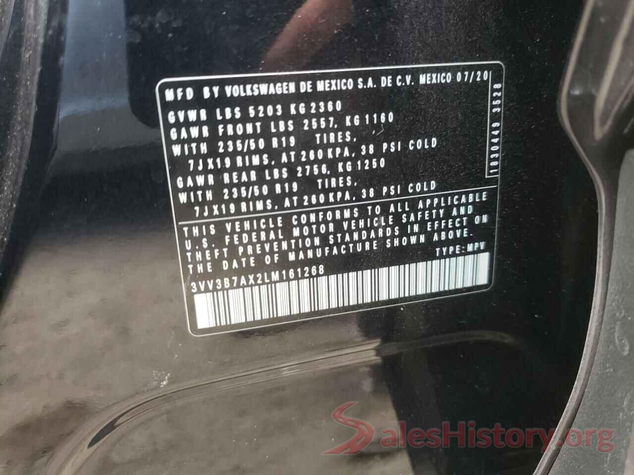 3VV3B7AX2LM161268 2020 VOLKSWAGEN TIGUAN