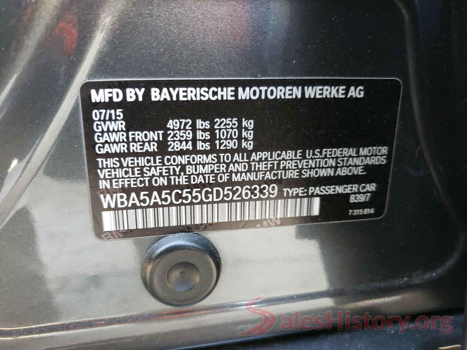 WBA5A5C55GD526339 2016 BMW 5 SERIES