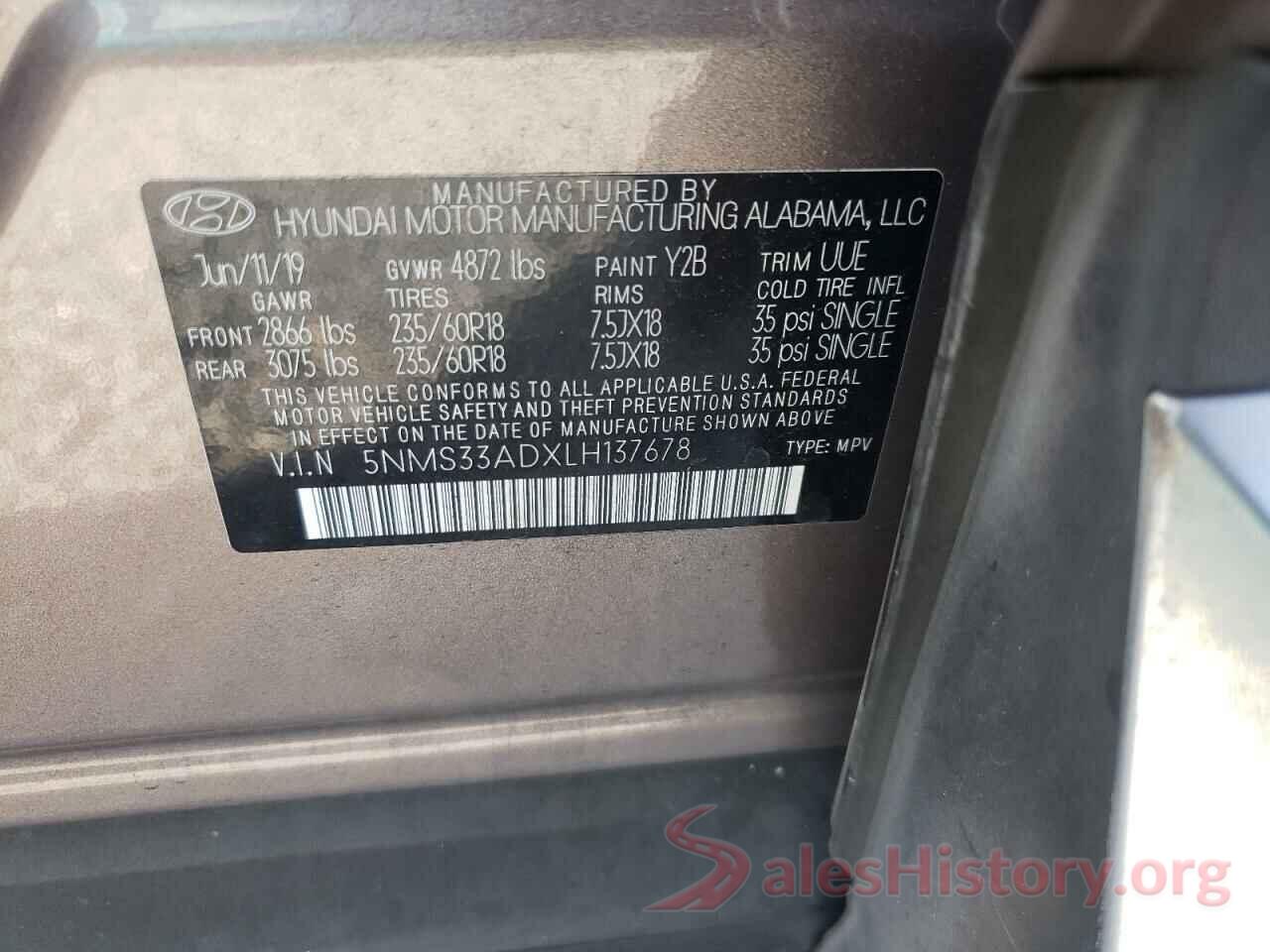 5NMS33ADXLH137678 2020 HYUNDAI SANTA FE