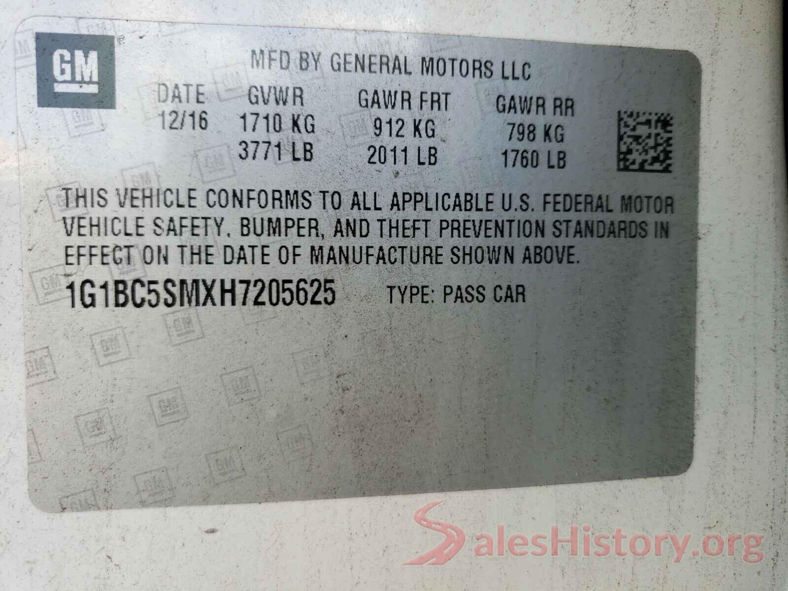 1G1BC5SMXH7205625 2017 CHEVROLET CRUZE