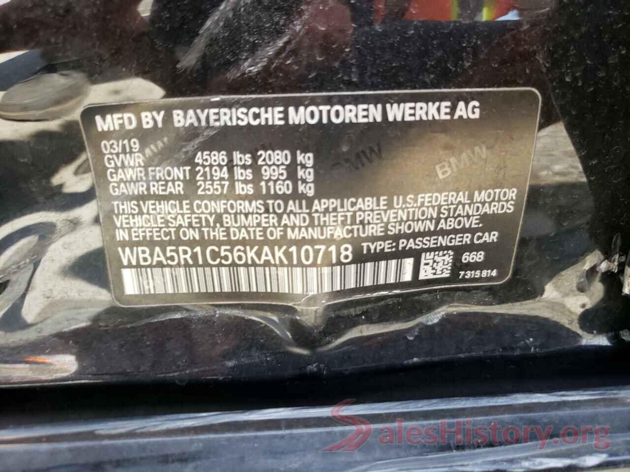 WBA5R1C56KAK10718 2019 BMW 3 SERIES