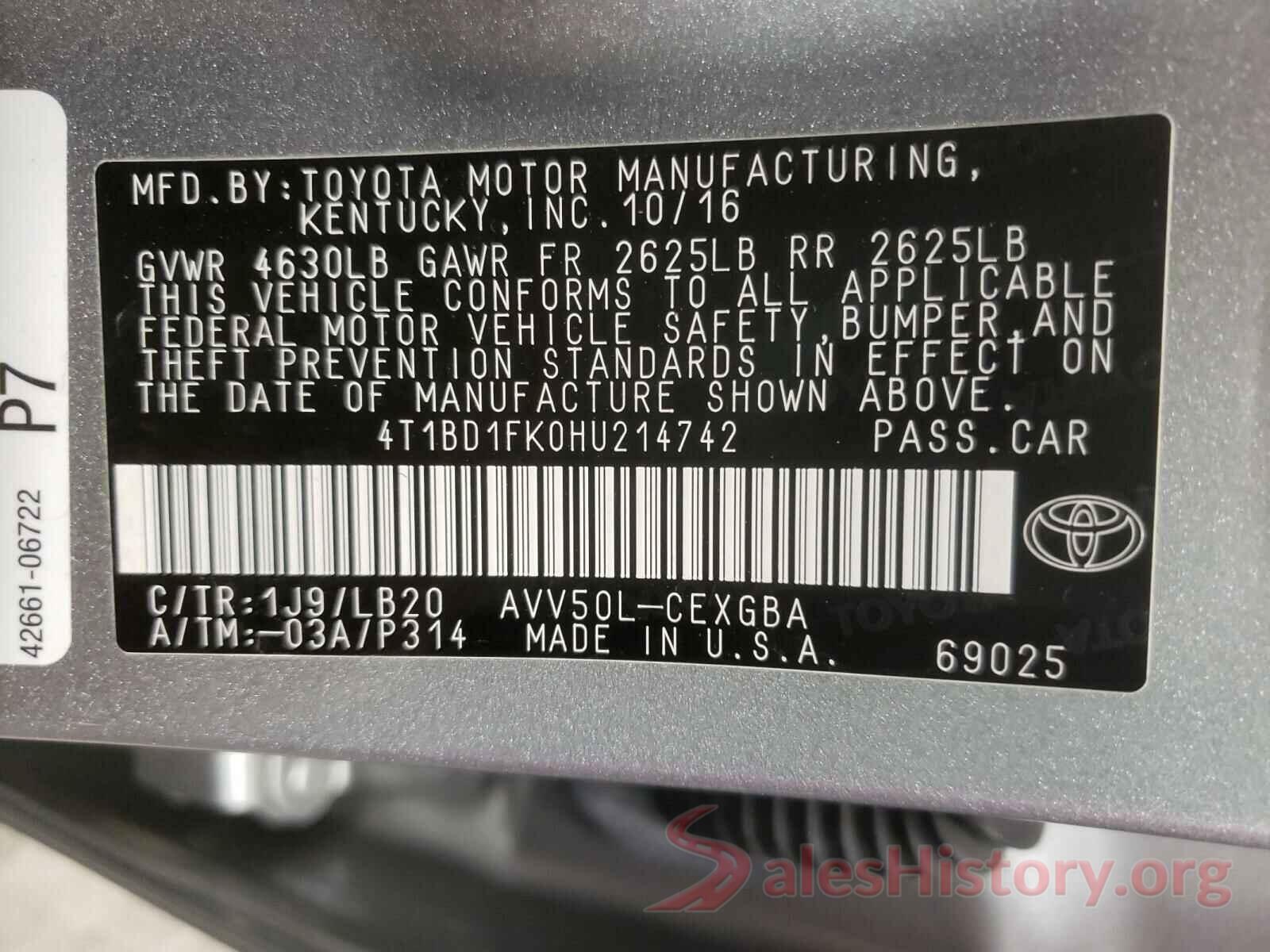 4T1BD1FK0HU214742 2017 TOYOTA CAMRY