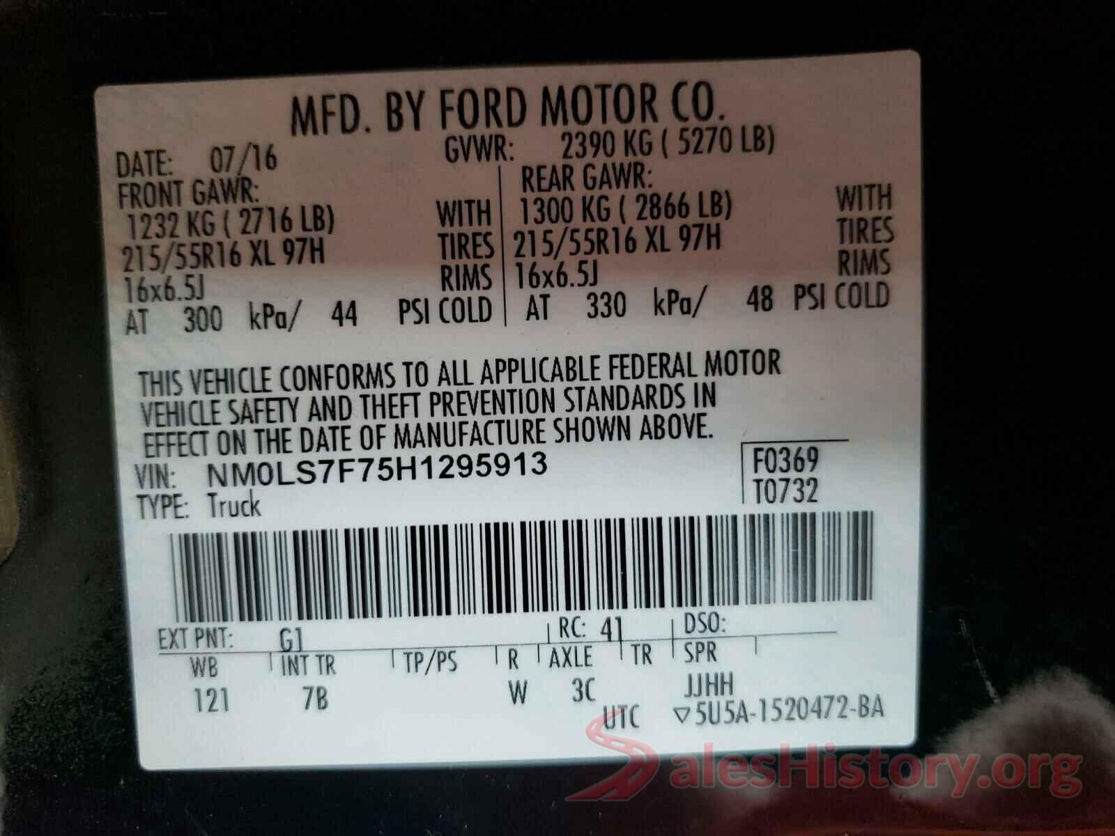 NM0LS7F75H1295913 2017 FORD TRANSIT CO