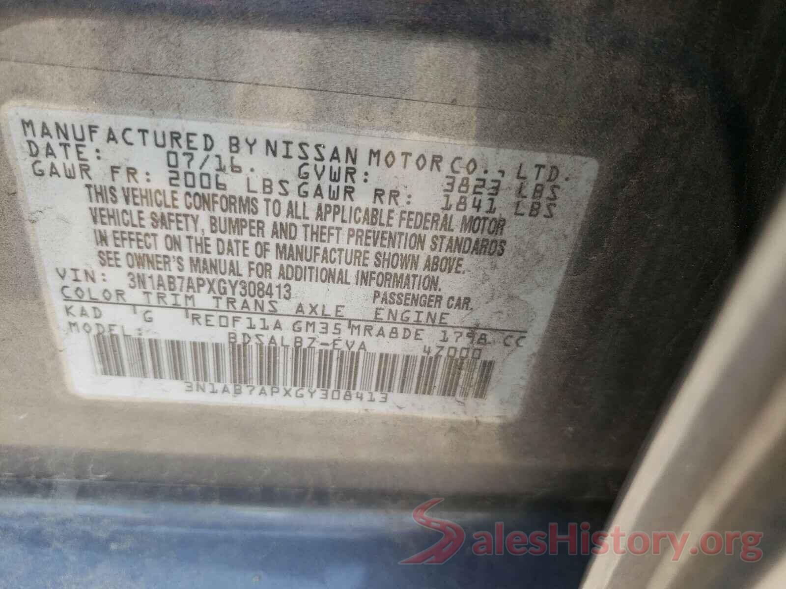 3N1AB7APXGY308413 2016 NISSAN SENTRA