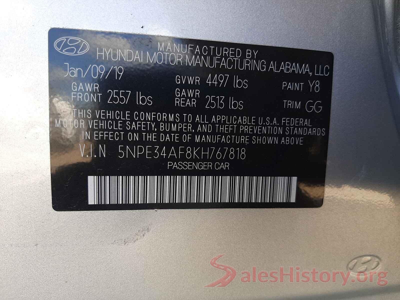 5NPE34AF8KH767818 2019 HYUNDAI SONATA