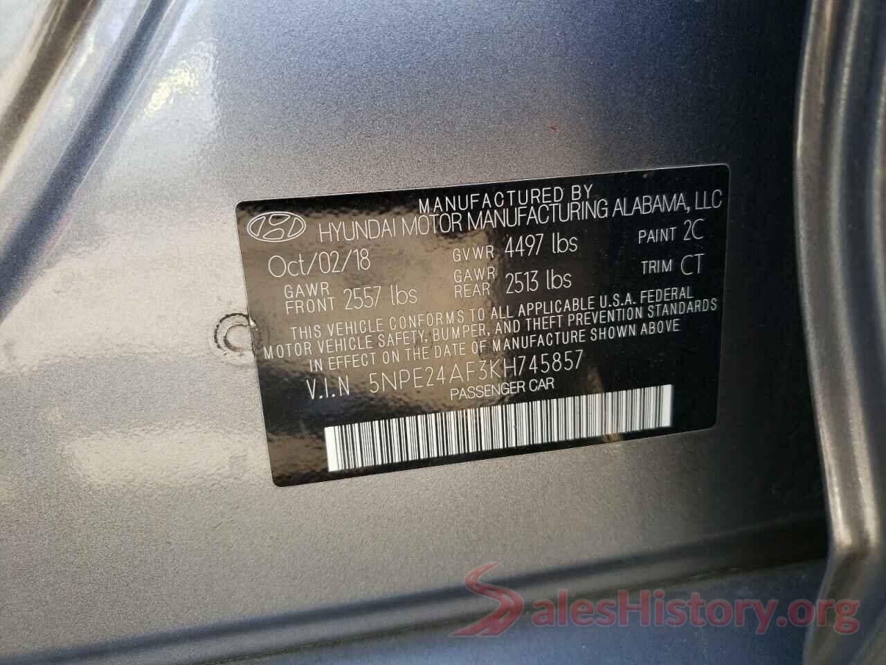 5NPE24AF3KH745857 2019 HYUNDAI SONATA