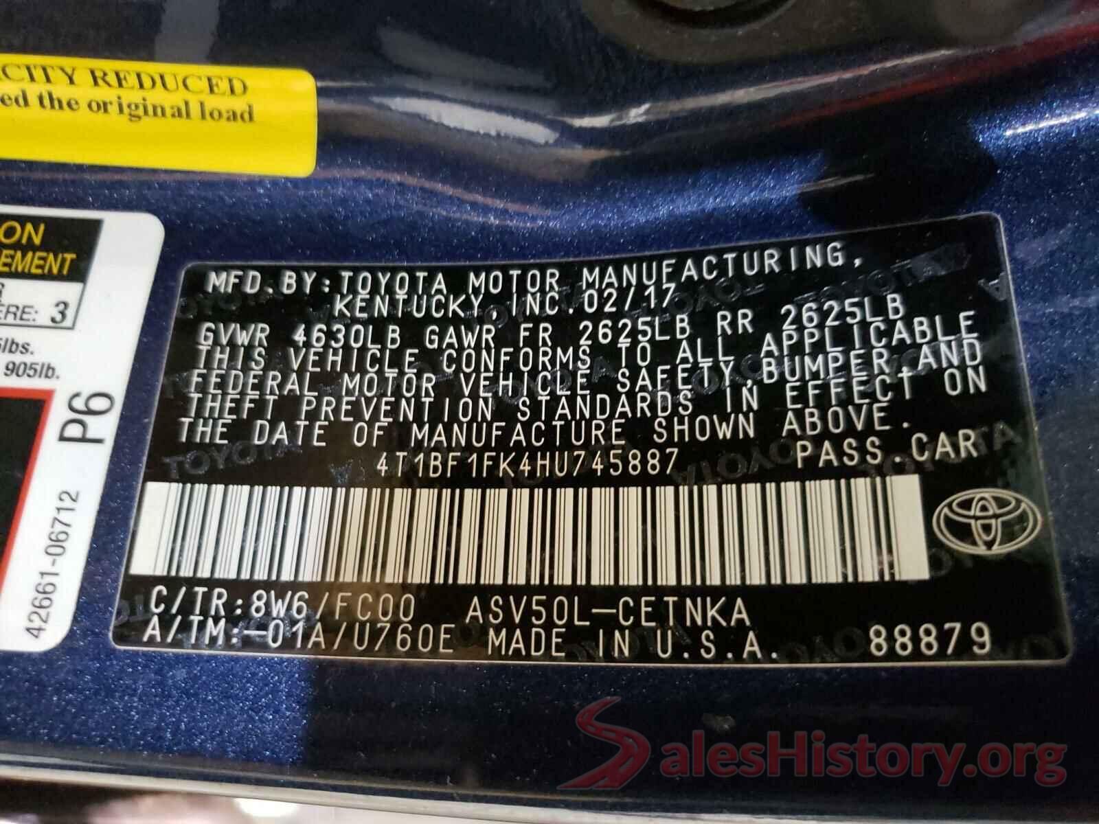 4T1BF1FK4HU745887 2017 TOYOTA CAMRY