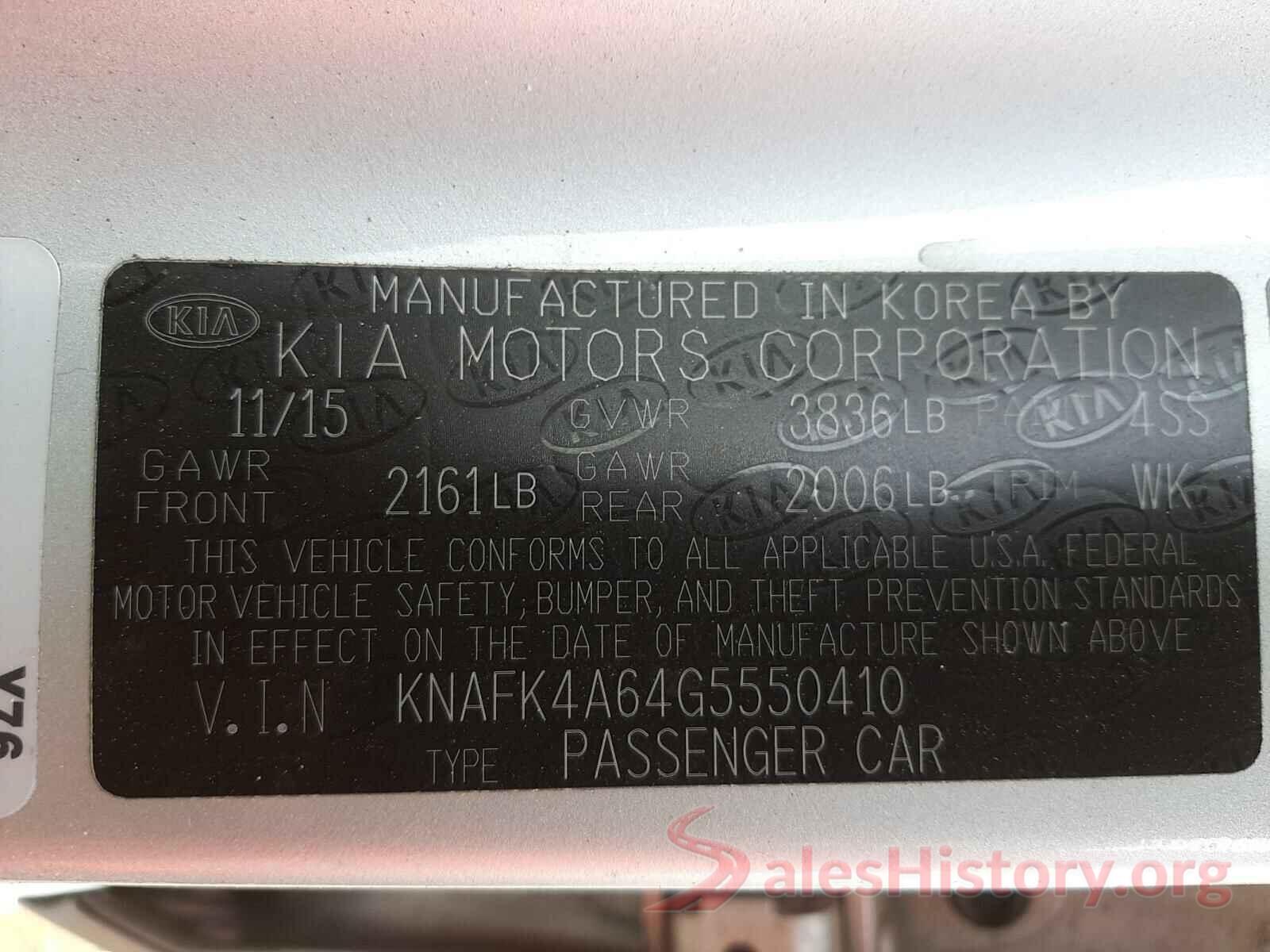 KNAFK4A64G5550410 2016 KIA FORTE