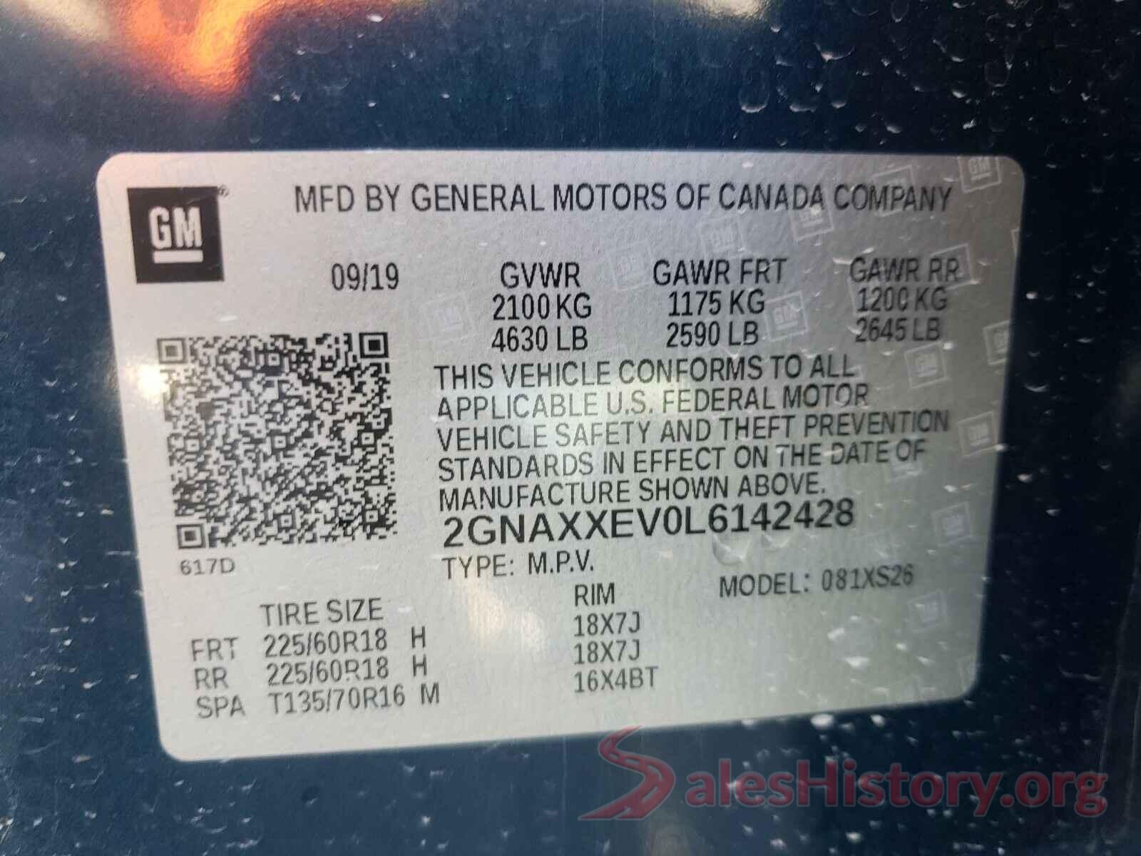 2GNAXXEV0L6142428 2020 CHEVROLET EQUINOX