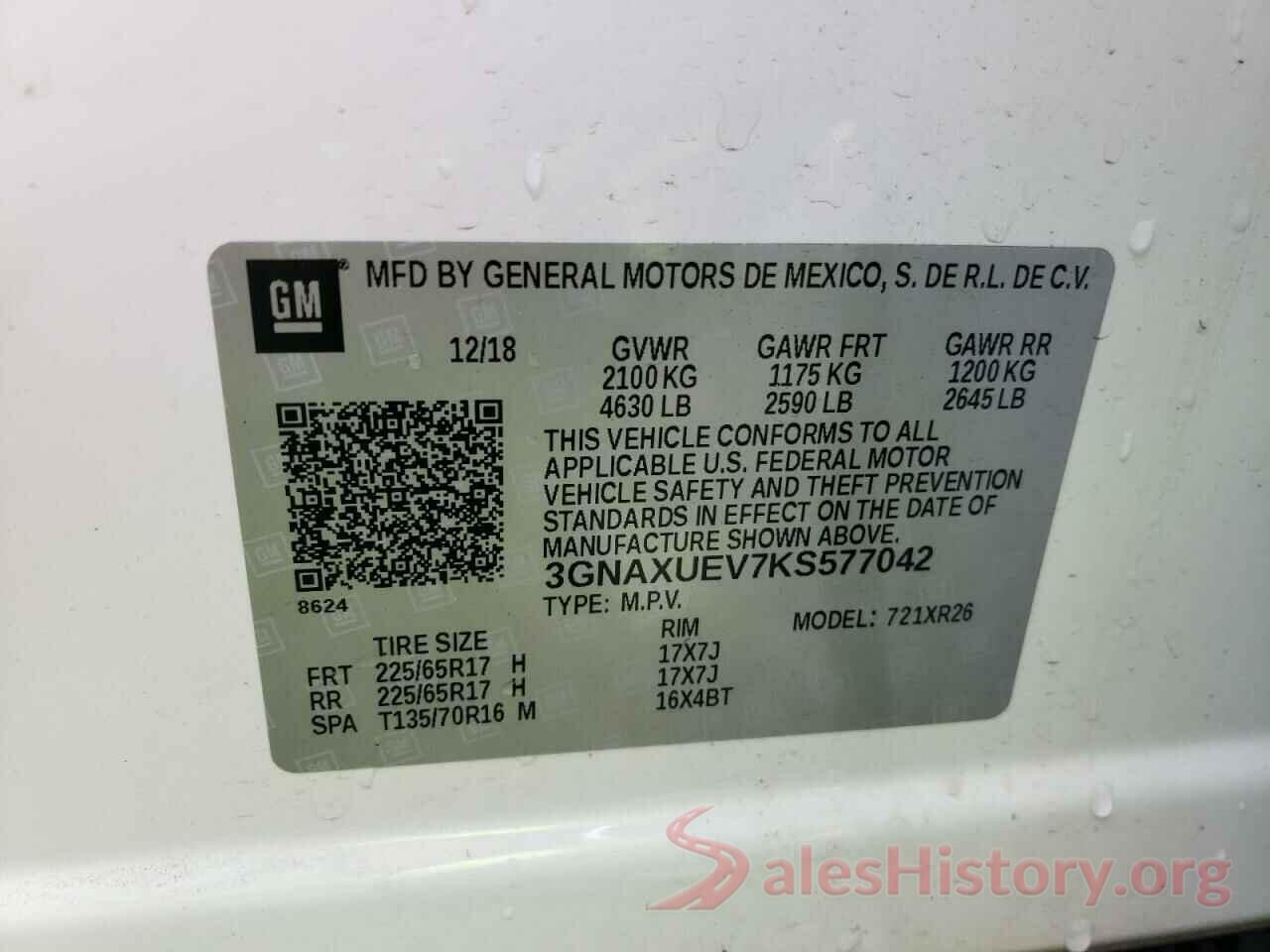 3GNAXUEV7KS577042 2019 CHEVROLET EQUINOX