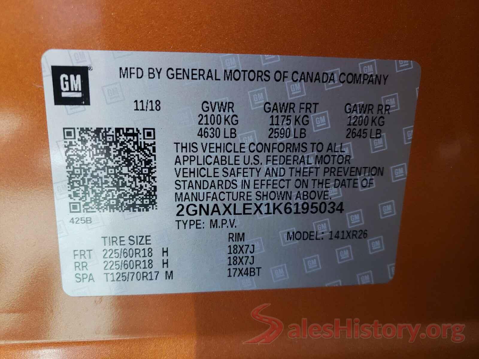 2GNAXLEX1K6195034 2019 CHEVROLET EQUINOX