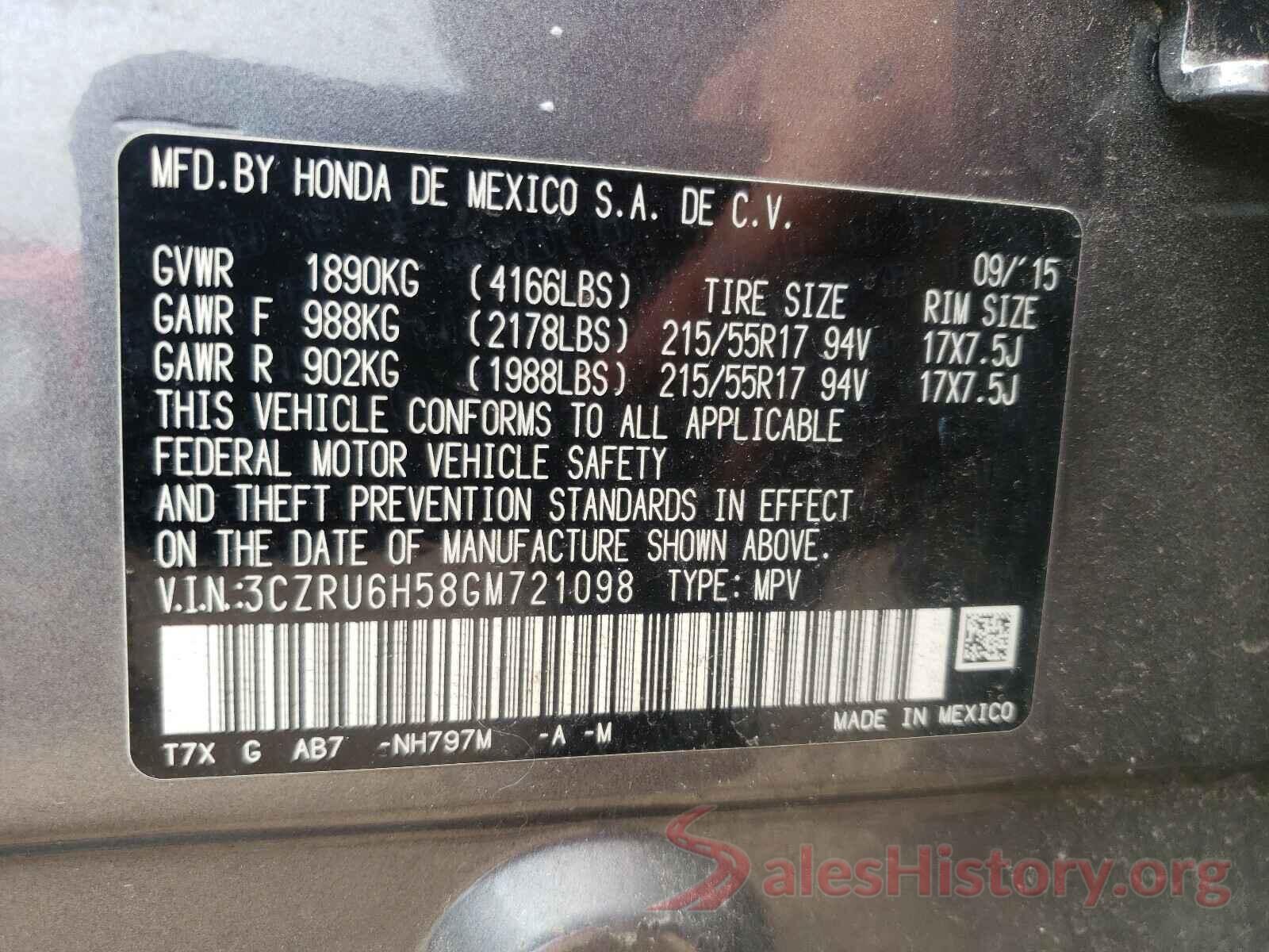 3CZRU6H58GM721098 2016 HONDA HR-V